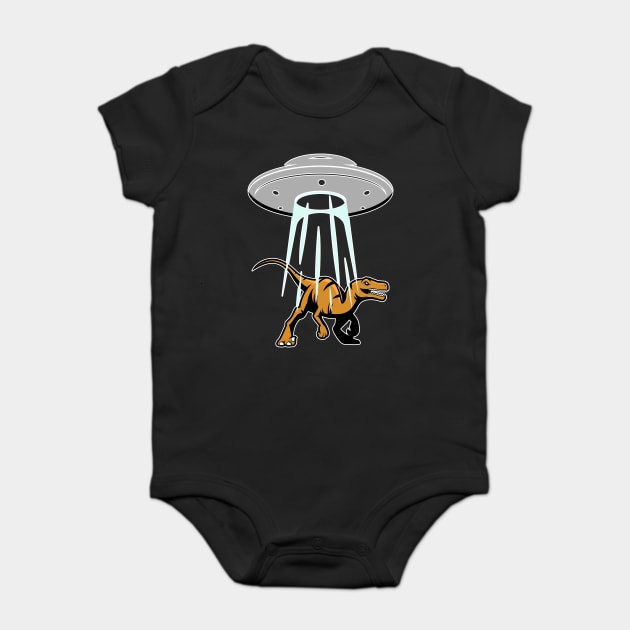 UFO Alien Abduction Dinosaur Raptor Gift Baby Bodysuit by belownormal